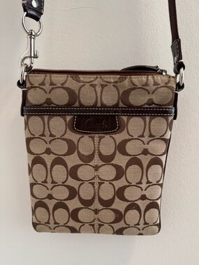 Coach Small Signature Crossbody in Brown and Tan
